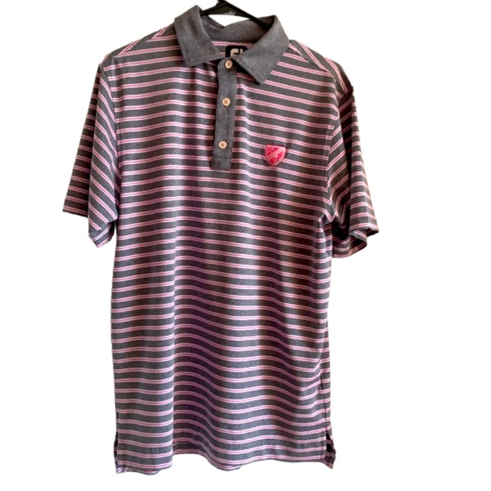 FootJoy Striped Athletic Golf Polo Gray pink Medium Shirt Classic Fit Sporys